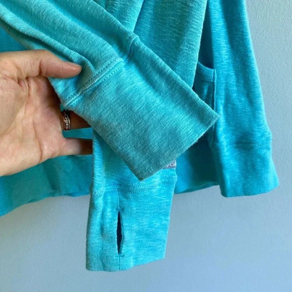 COLUMBIA Heathered  Blue 100% Cotton Longsleeve Rocky Ridge Hooded Shirt Sz M - Picture 8 of 15